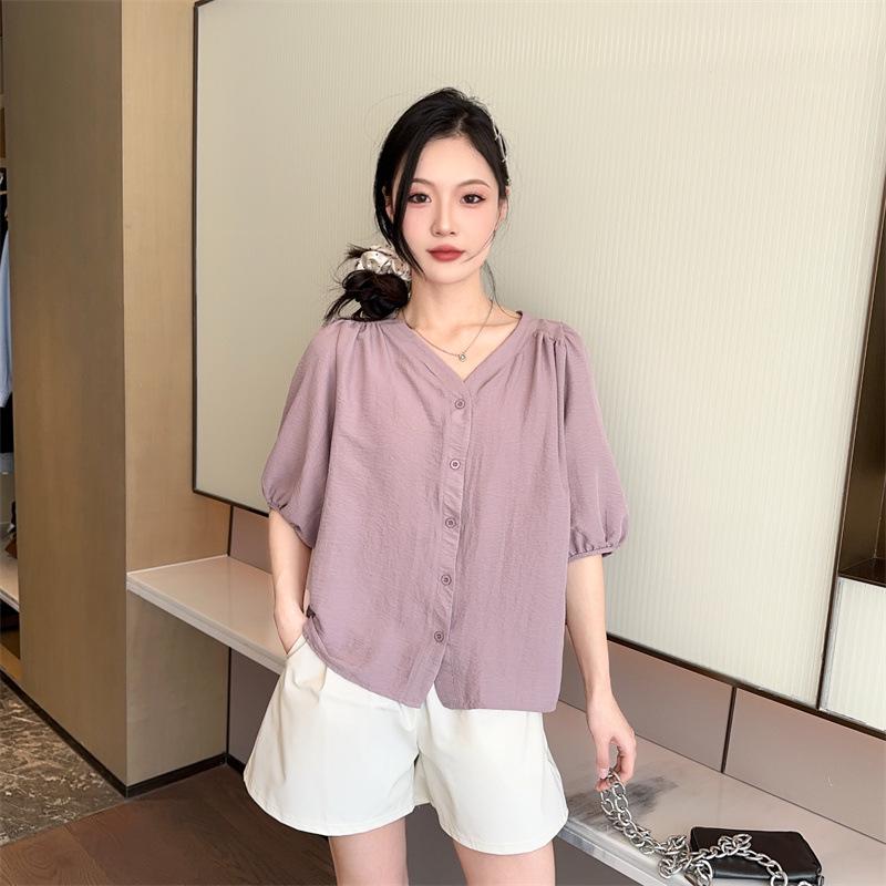 2025 Summer Women's Fashionable Loose V-Neck Short Sleeve Cardigan Top