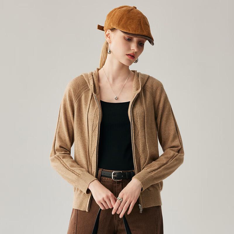 Zhaojun Women's 100% Cashmere Hooded Cable Knit Cardigan