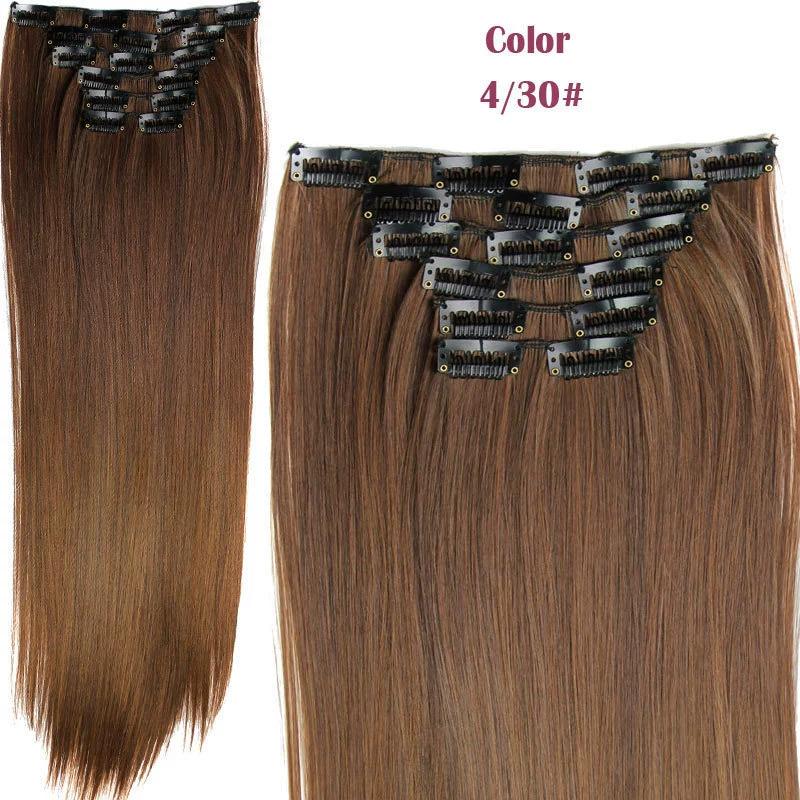 

24-дюймовые наращивания волос, натуральные шиньоны, прямой синтетический зажим в парике для наращивания волос 4/30#