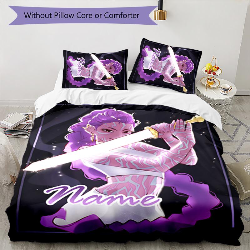 3pcs KPop Demon Hunters22 Cover Set - Personalized Name, HD Printed Bedding with 1 Cover and 2 Pillowcases - Perfect for Home Decor, Easy Care