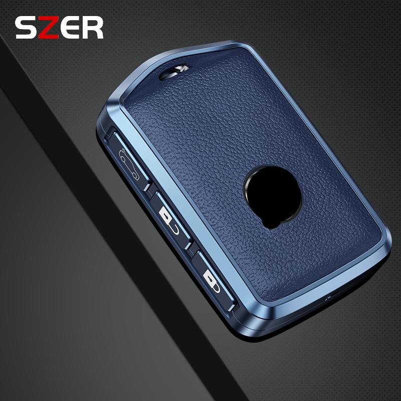 Aluminum Alloy Leather Car Key Case Cover For Volvo C40 S60 S90 Xc40 Xc60 Xc90 V60 V90 T6 T8 Auto Accessaries Keychain