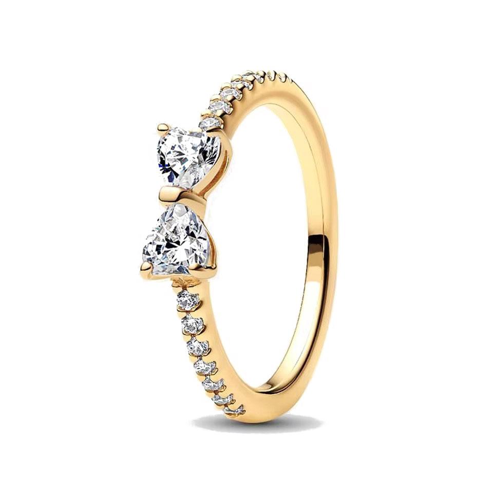 925 Silver Red Pink White bows Ring For Women Jewelry Open Design Wedding Party Fashion Gift