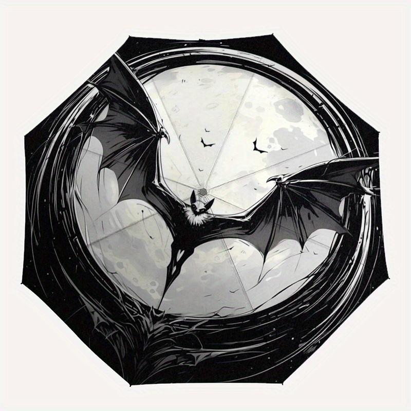 Moonlit Flight: Bat Wings Moon StickerUmbrella, Portable 3-Fold Compact Umbrella for Men & Women Gift