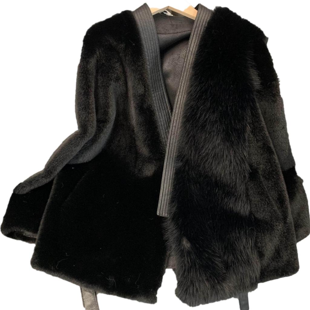 New Fur Belt, Thin Model, Environmentally Friendly Fluffy Thin Jacket, Women's Medium Length