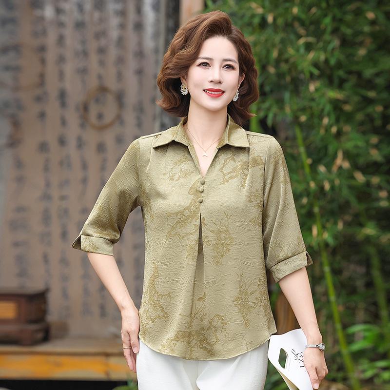 

Mom s 2026 Spring & Autumn Fashionable Loose Printed Top for Middle-Aged & Elderly Women 2XL [Recommended 105-120 lbs] зелёный