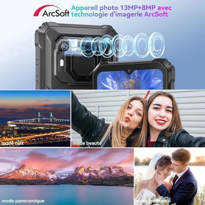 Blackview BV6200 Pro Smartphone Robuste 12Go + 128Go 13000mAh 6.56'' Android 13 13MP Enceinte Smart-K Box Double SIM 4G GPS - Noir