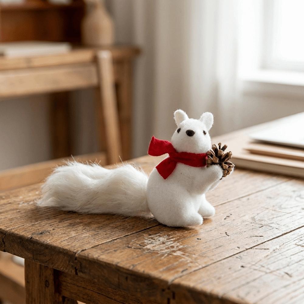Lightweight Flocked Squirrel Ornaments Plush Texture Dual-use Tabletop Ornament  Xmas