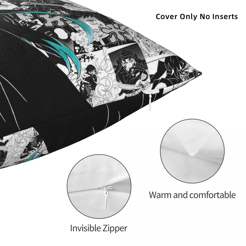 Demon Slayer Muichiro Tokito Quadratischer Kissenbezug Polyester Leinen Samt Bedruckt Reißverschluss Deko Wurfkissenbezug Bett Kissenbezug