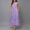 Ladies Plus Size Sleeveless Crew Neck Dress Distinct Floral Printed Loose Mid Length Dress
