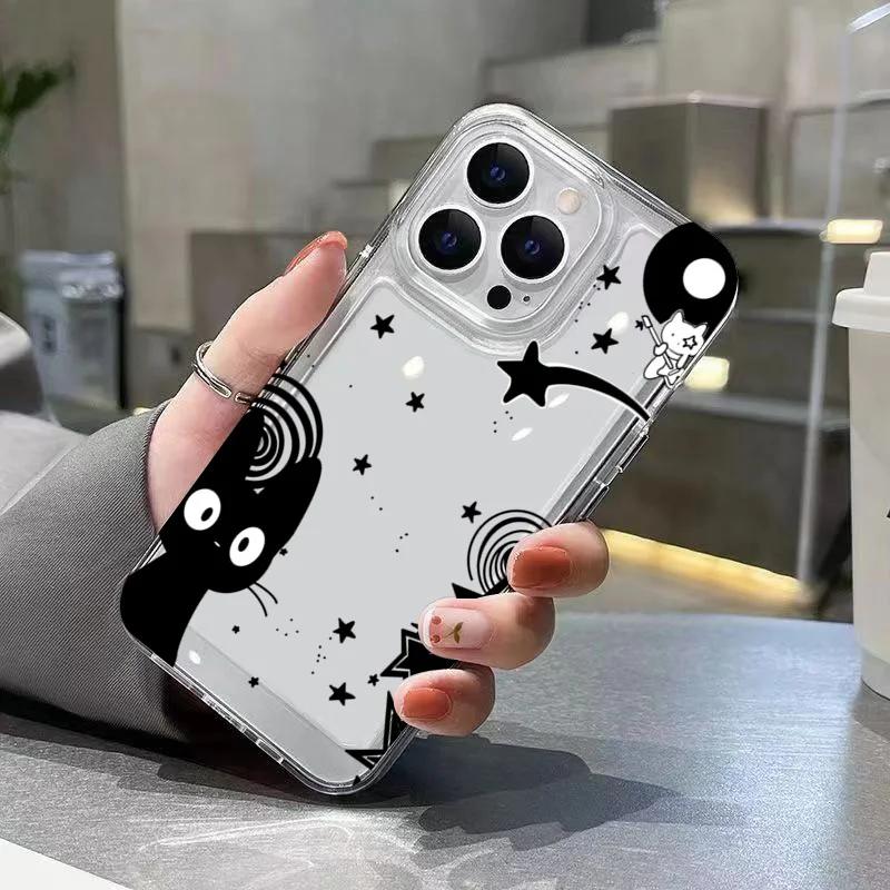 Cute Black Cat Transparent Phone Case For Xiaomi Redmi Note 9S 10 11 12 12C 13 13C 14C Pro Plus 4G 5G Y2k Cartoon Clear Cover
