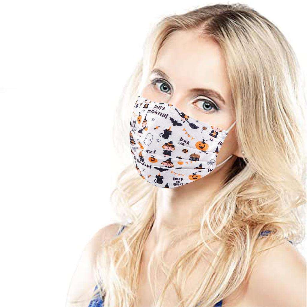 100PCS Unisex Disposable Face Mask Adults Halloween Horror Print Facial 