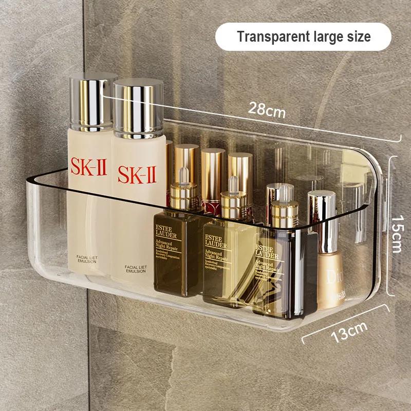 Wall Mounted Shower Shampoo Racks Cosmetics Shelves Organizer Non-drilling Transparent PET Material Bathroom Storage Rack Racks