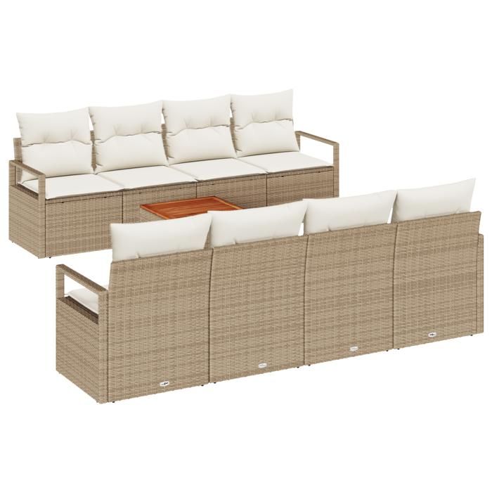 VidaXL Ensemble de Canapé de Jardin 9 pièces avec Coussins Beige Rattan Poly Acacia 3347680