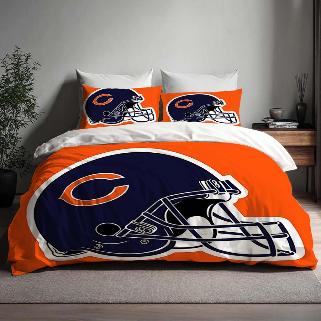 Christmas Gift Chicago Bears Duvet Cover Three Bedding Set Personalized Name Birthday Bedding Quilt Cover Halloween Gift Back to School.