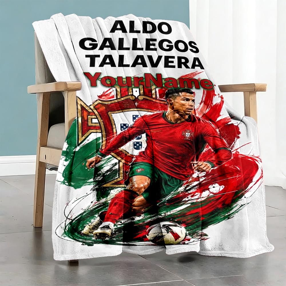Cristiano Ronaldo 17 Personalized Text Blanket Lightweight Personalized Blanket Ultra-Soft Versatile for Chair Nap Couch Sofa All-Season Use