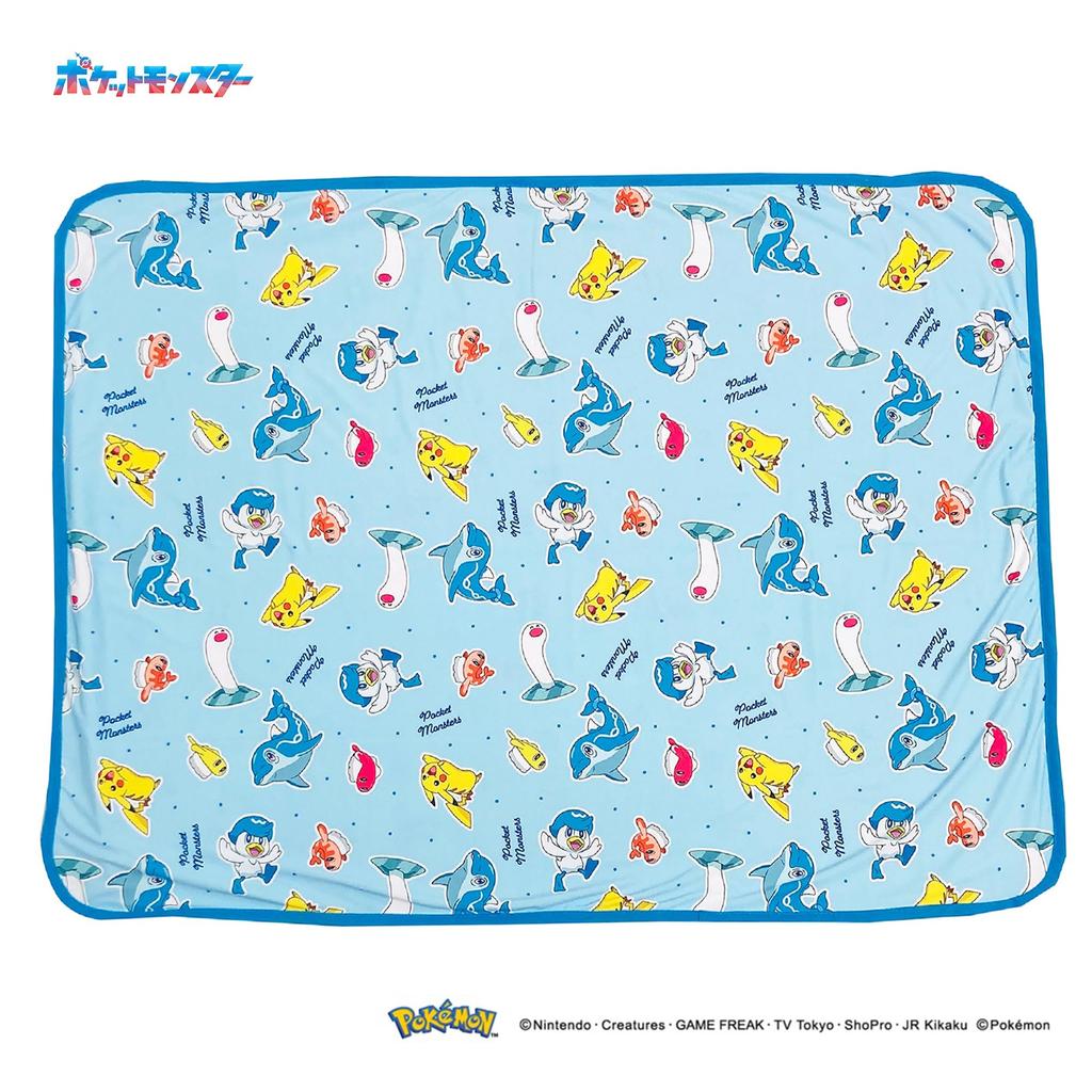 MORIPiLO Pokemon Summer Towel Blanket (Pikachu Cool Blanket) Cute Cooling 70x100cm Blue Pokemon Characters: Sharitatsu, Seagull, and Nami Dolphin