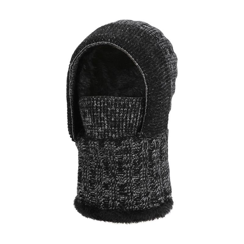 

Winter Hat Mask Scarf Integrated Knitted Wool Hat Men s Outdoor Cycling Fleece Warm Ear Protective Hat чорний