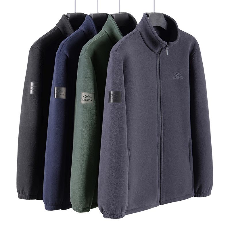 Fuzzy Sherpa Jacket for Men Casual Full Zip Stand Collar Fall Winter Warm Outwear Polar Fleece Jackets Men's Outdoor Hiking Soft Coat With Pockets