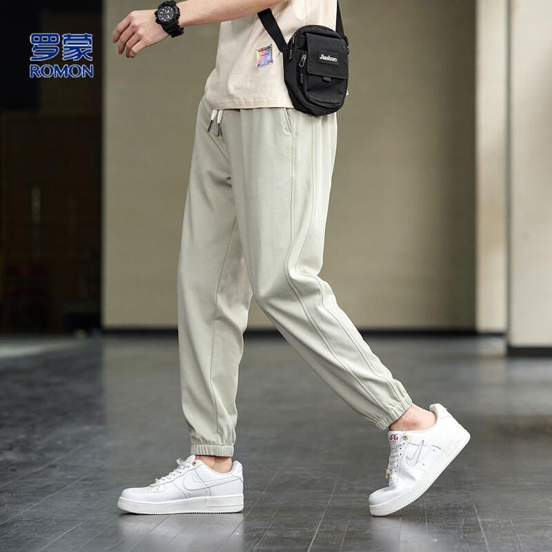 Romon Men's Ice Silk Casual Jogger Pants with Side Splicing
