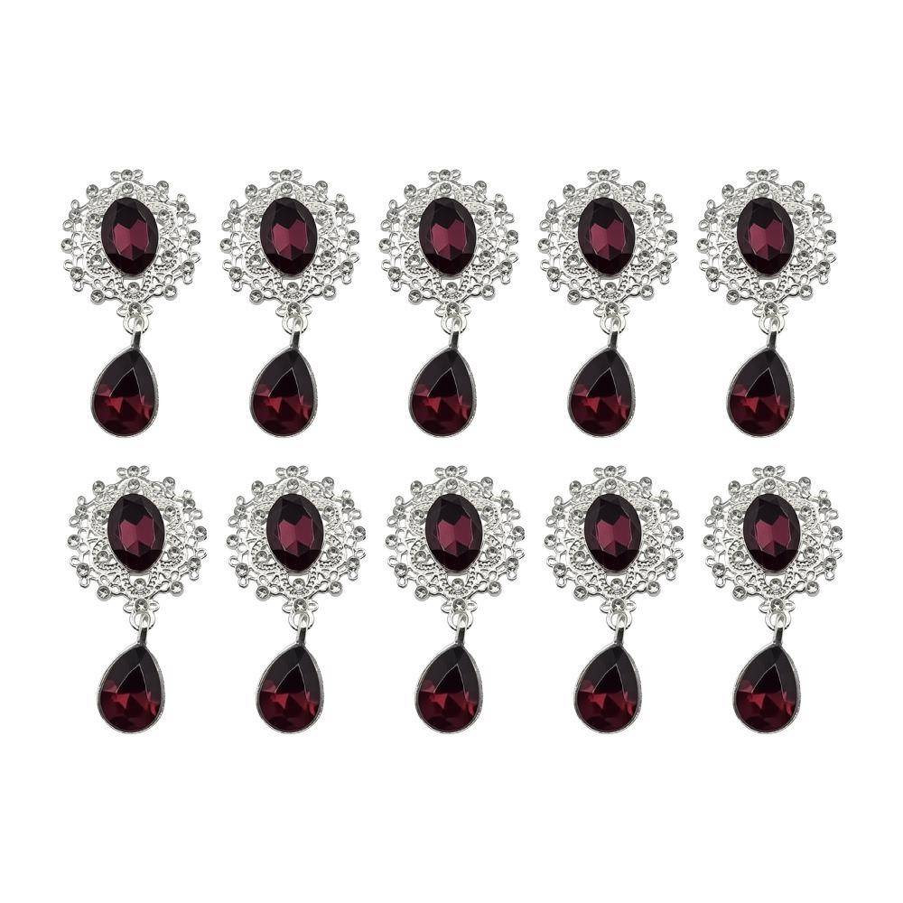 

10Pcs DIY Crafts Rhinestone Alloy Brooch Accessories Silver Flat Back 4.6*2.4cm Sewing Button Pendant Sparkling Crystal
