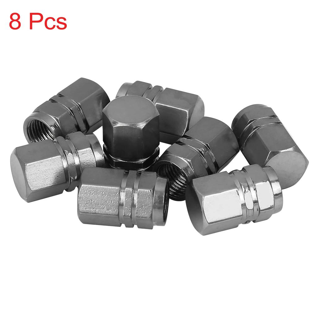 X AUTOHAUX Tire Stem Valve Cap Wheel Valve Cover Car Dustproof Hexagon Aluminum Alloy Tire Cap 8pcs Gray