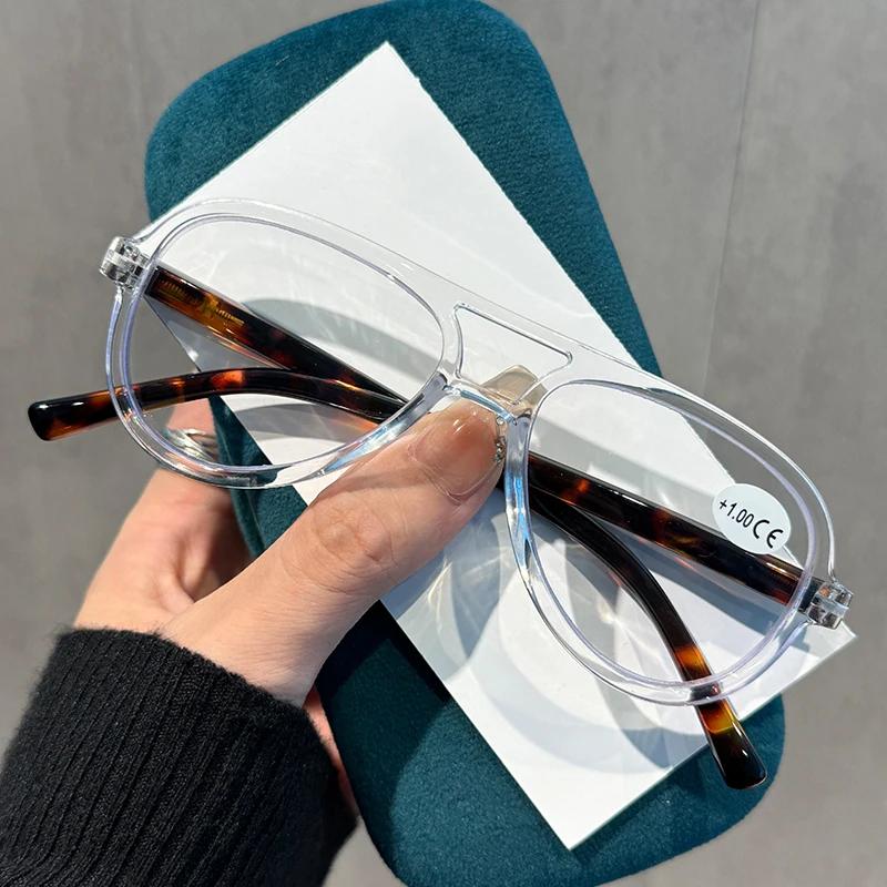 

Stylish Vintage Double-Bridge Anti-Blue Light Reading Glasses Unisex New Frog-Frame Presbyopia Eyewear Diopter 0 To +4.0 1.5 прозрачный
