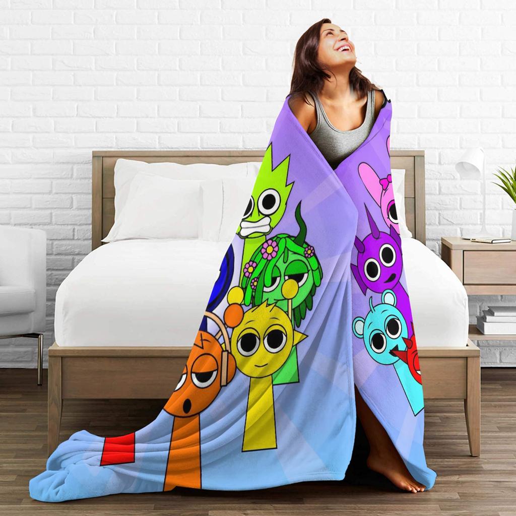 Sprunki Beats Horror Music Box Flannel Throw Blankets Blankets for Bed Office Lightweight Quilt,
