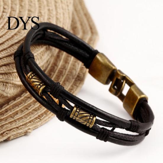 Men Vintage Braided Faux Leather Stainless Steel Cuff Bangle Bracelet Wristband