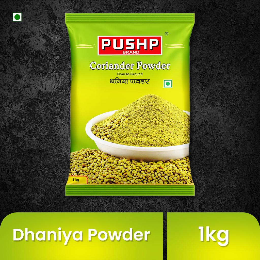 Pushp Natural Coriander Powder Premium Dhaniya Spice Blend For Authentic Indian Cooking Rich Flavor And Aroma 1Kg Pack