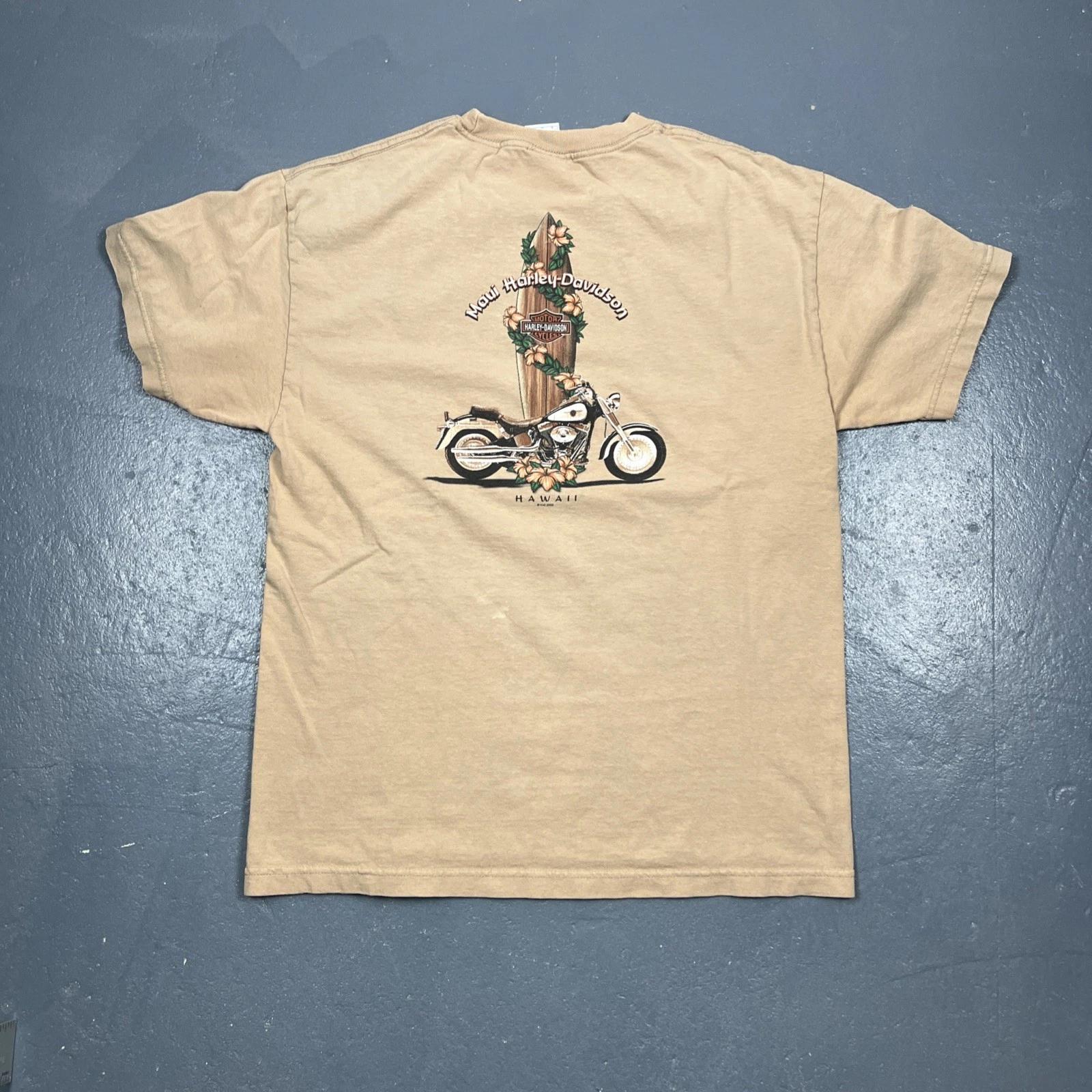 Vintage Y2K Harley Davidson Maui Tshirt Large Beige Dbl Sided VTG Biker 2XL