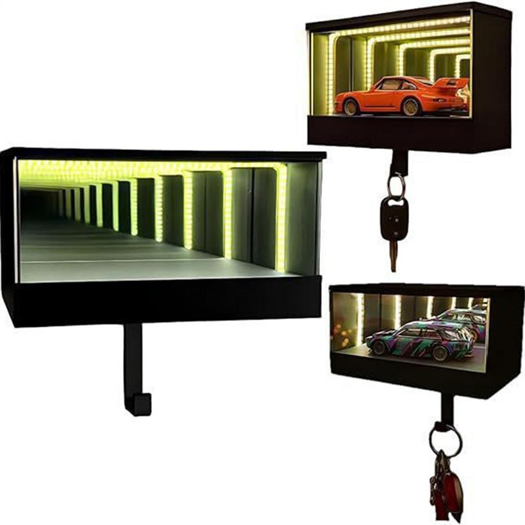 Infinity Garage Key Holder Garage Hooks Box LED Organizer USB Charging Decorative Mirror Illusion House Key Holder Home Decor