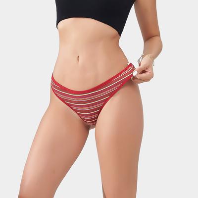 New Colourful Striped Sports Fitness Thong Rainbow Ribbed Cotton Women's Low-Rise Sexy Underwear