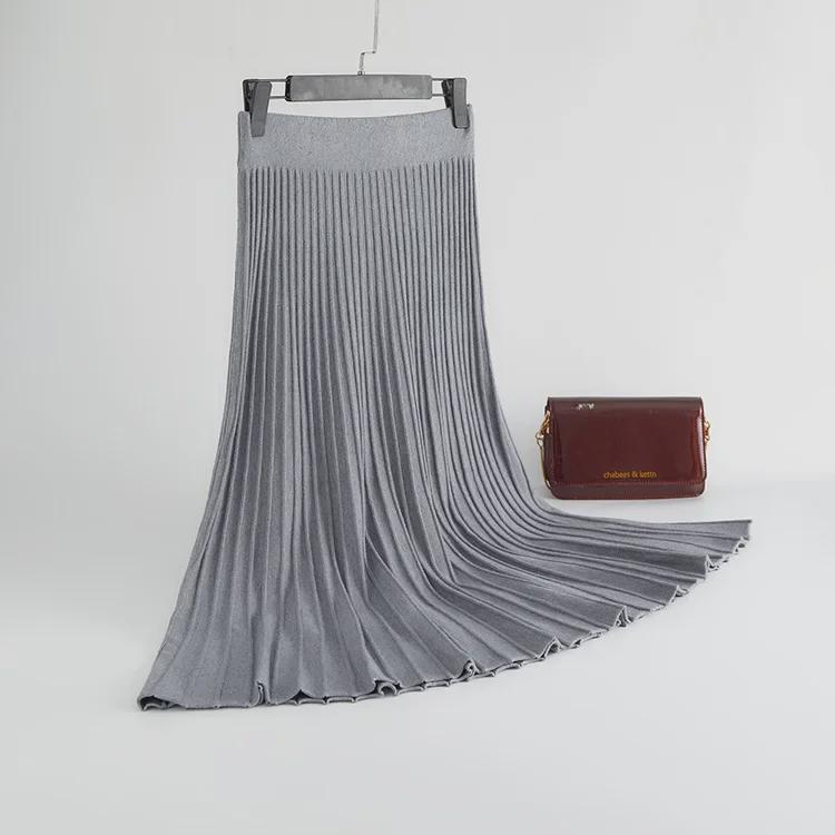 Autumn 2022 A-Line Knitted Midi Skirt: Lu Gong Style Flared Slimming Skirt with Pleats