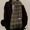 Vintage Green Plaid Tassel Scarf Women Imitation Cashmere Thickened Warmth Autumn Winter Shawl Wrap Scarves Pashmina