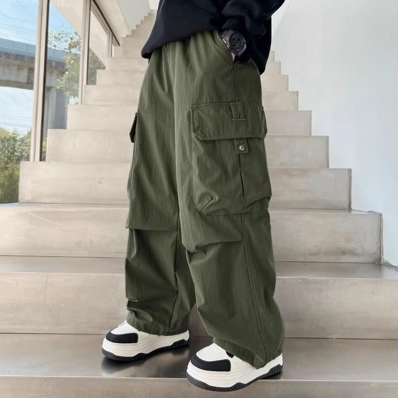 Boys  Retro Cargo Pants Loose Straight Leg Casual Sports Trousers for Big Kids 120 зелёный