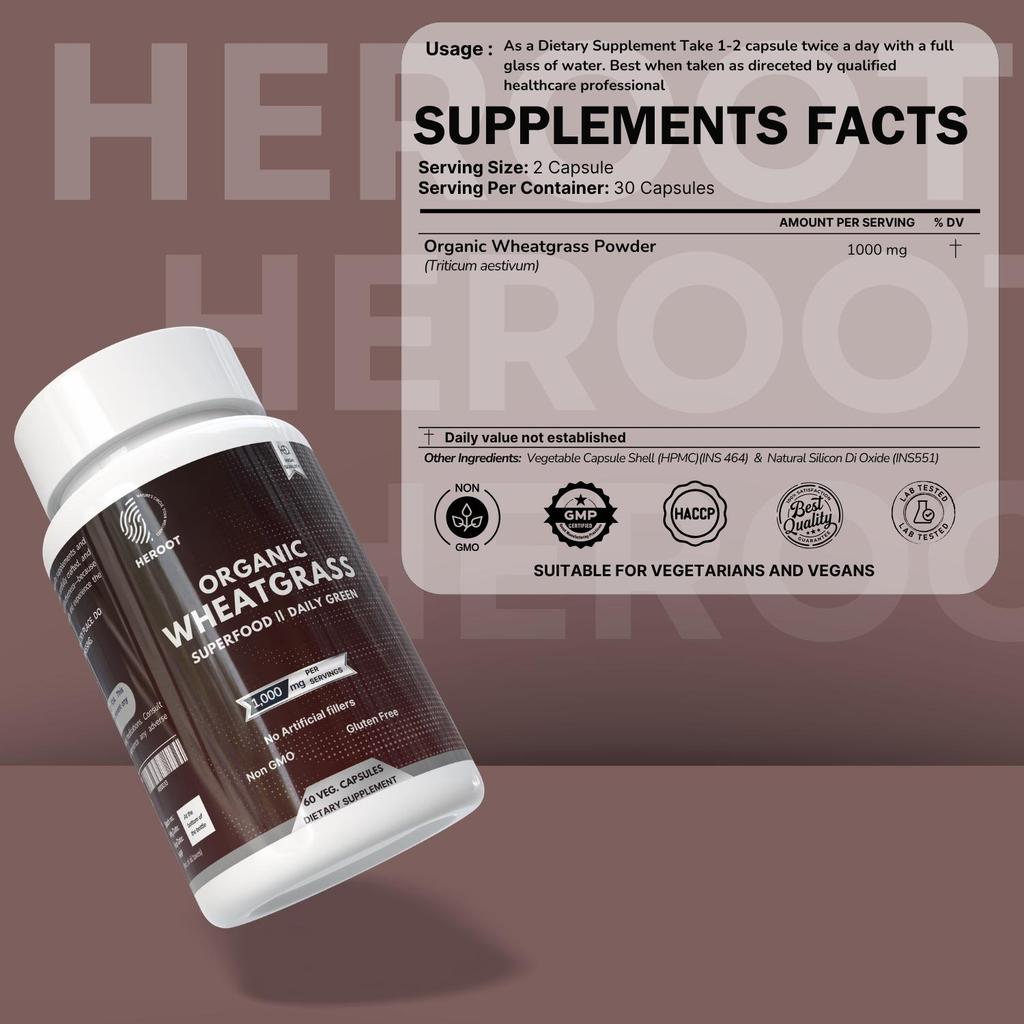 Wheatgrass Powder 60 Capsules  | 1000 Mg