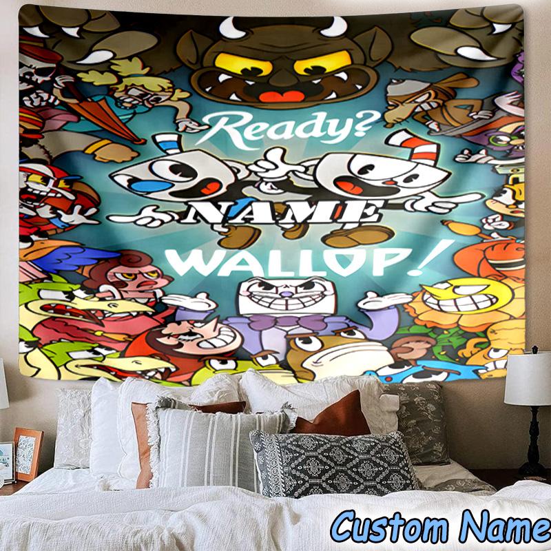 Custom Name Tapestry Cartoon Cup Tapestry, Unique Design Tapestry, Suitable for Bedroom,Livingroom, Playroom,Heartwarming Fan Holiday Gifts