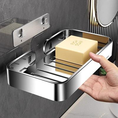 304 Stainless Steel Punch-Free Wall-Mounted Double-Layer Soap Dish with Drainage