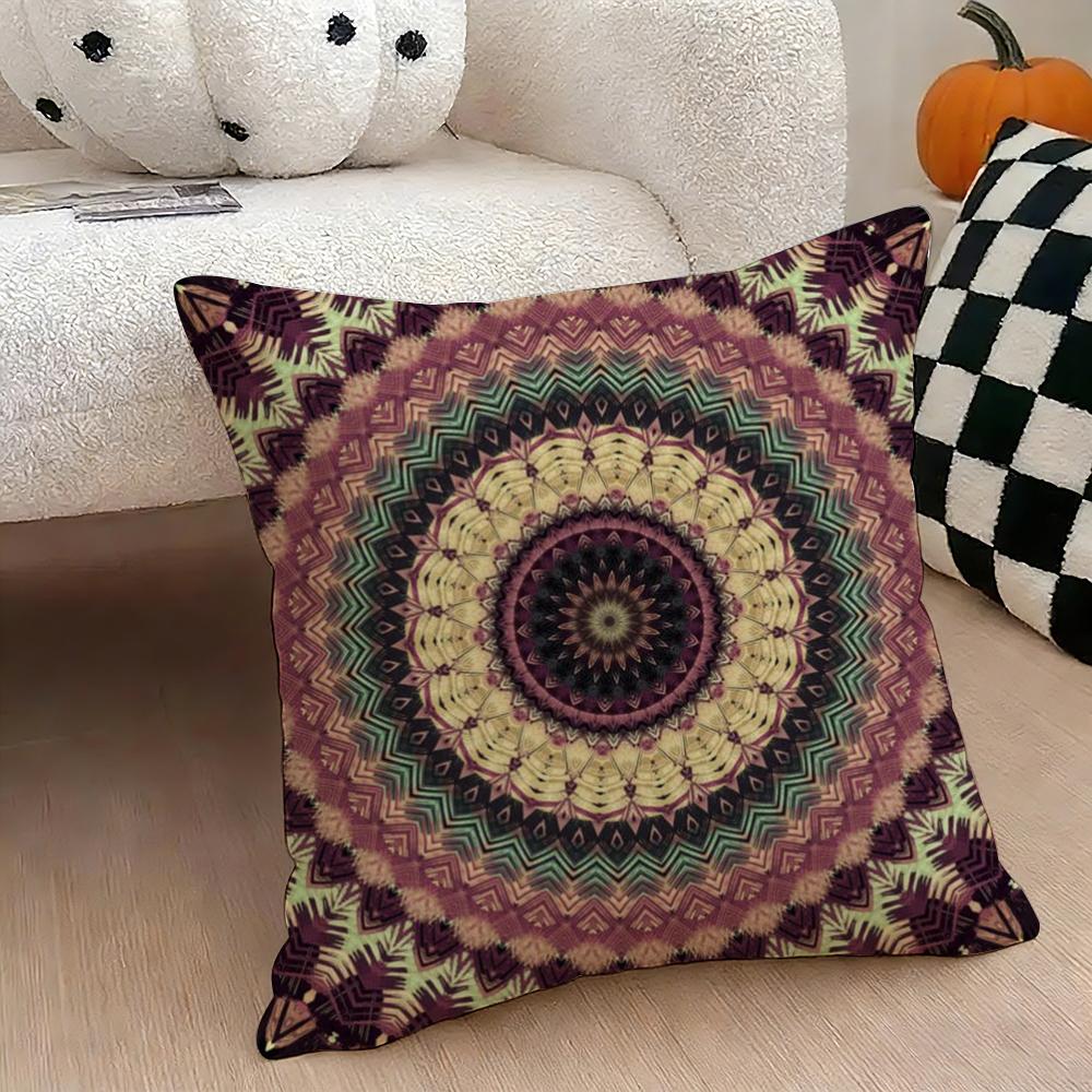 Mandala Style Decorative Cushion Cover Natural Linen Double Sided Print Throw Pillow Case for Sofa Couch Home Decor