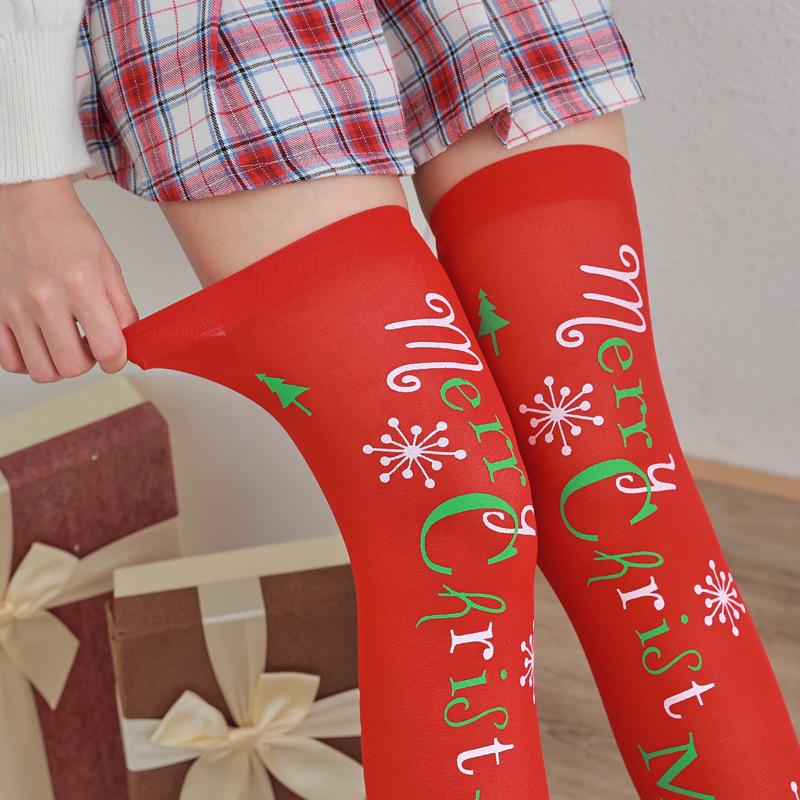 Christmas Long Stockings Party Costume Ball Dress Up Accessories Red Socks Snowman Snowflake Over-the-Knee Socks