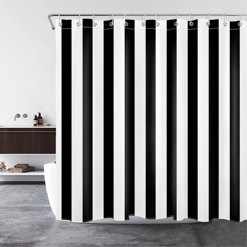 Black And White Shower Curtain Striped Bathroom Curtain Waterproof Polyester Fabric Fashionable Bathroom Shower Curtain Decoration With Hook