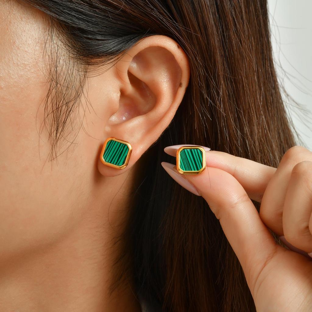 Chic Stainless Steel Square Natural Shell Stud Earrings for Women, Trendy Exquisite Daily Party Jewelry Accessories Gift Unisex