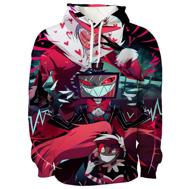 Najnovšia Anime Hazbin Grafická Mikina s Kapucňou Pánska 3D Plnofarebná Potlač Mikiny s Kapucňou Trend Streetwear Hotel Kreslený Pulóver Vrchné Oblečenie