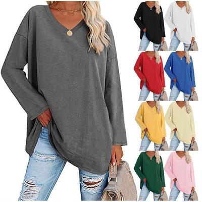 Super Large Multi-color Loose V-neck Women's T-shirt with Drop Shoulder Sleeves