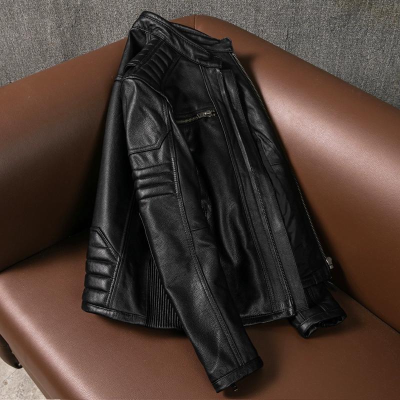 Heavy Motorcycle Jacket Short Fashion Slim Fit Genuine Leather Biker Coat Large Size Autumn Outerwear