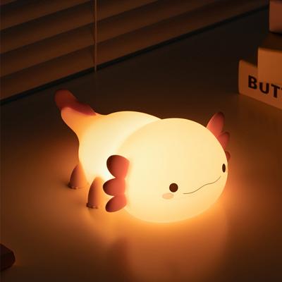 Cute Axolotl Triceratops Night Light Dimmable Nursery Nightlight Kawaii Lamp Soft Silicone Rechargeable For Kid Room Decor Gift