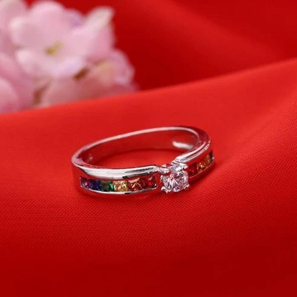Color Rainbow Cubic Zircon Rings For Women Wedding Lovely Engagement Proposal Ring Accessory