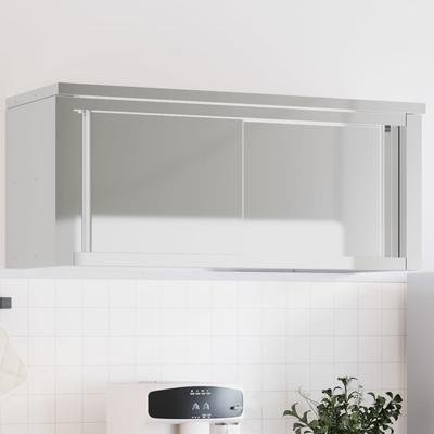 Vidaxl Wall-Mounted Kitchen Cabinet With Sliding Doors, Stainless Steel