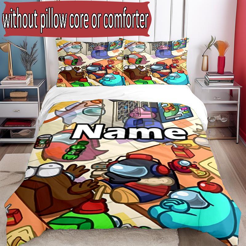 3pcs Duvet Cover Set (1*Duvet Cover + 2*Pillowcase, Without Core), Custom Name Among Us Pattern Bedding Set, Home Bedroom Decor Gift