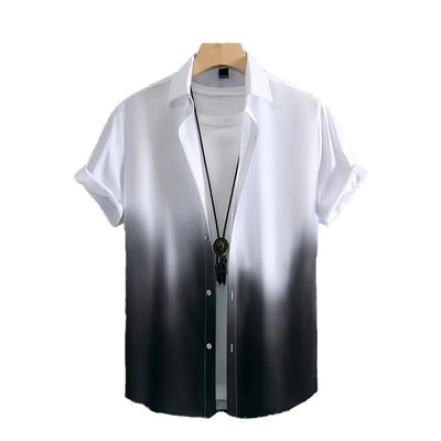 Camicia da uomo con stampa 3D sfumata nera, abbottonata, casual, estiva, a maniche corte, per tutti i giorni, da vacanza